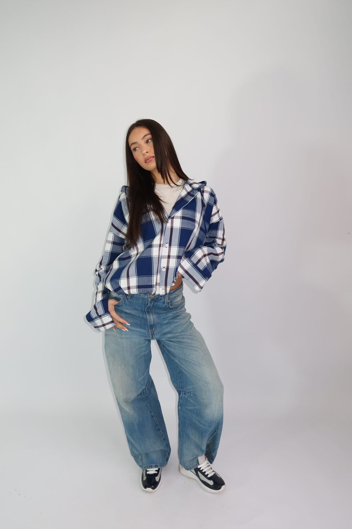 Oversized Geruite  Blouse met Capuchon