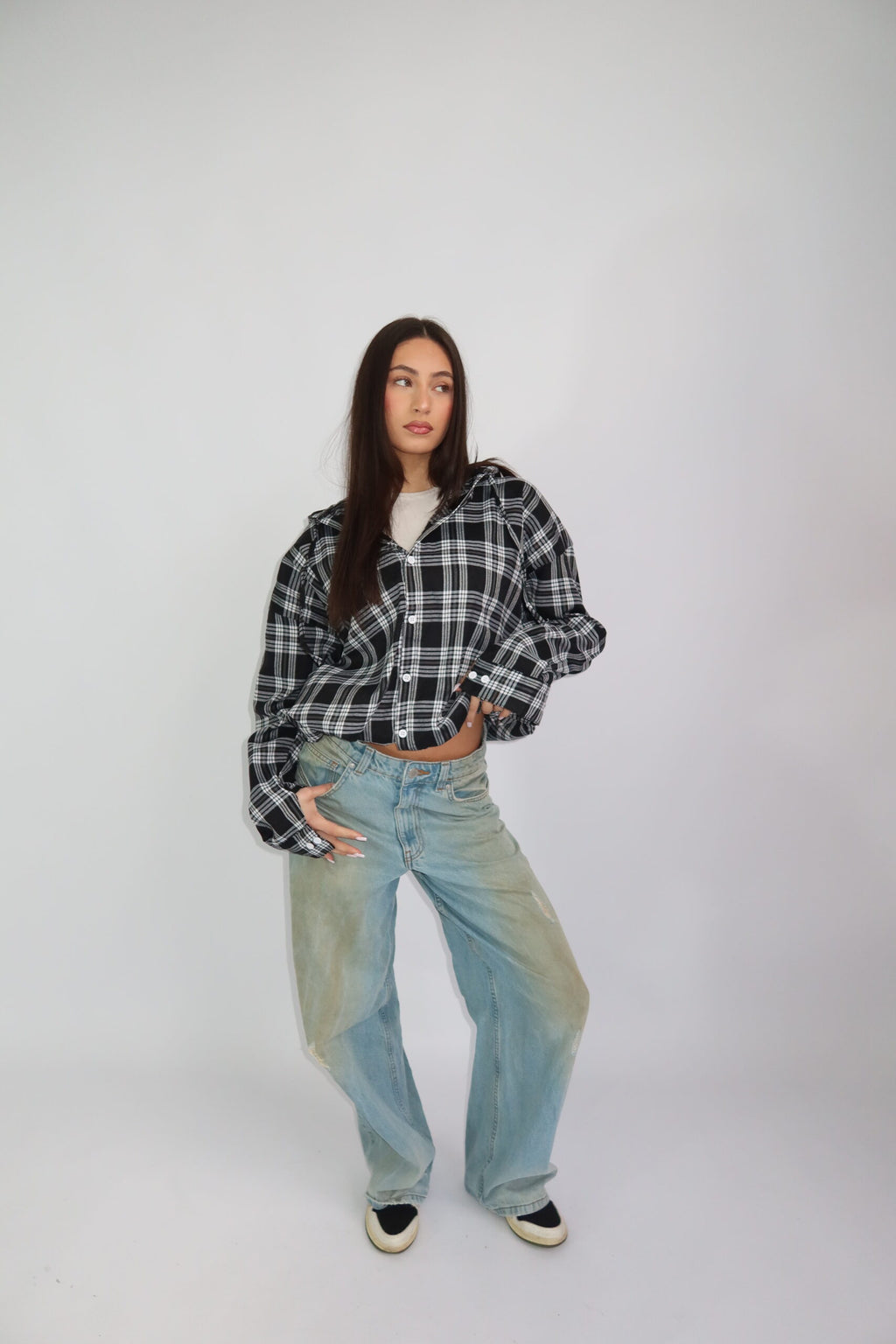 Oversized Geruite  Blouse met Capuchon