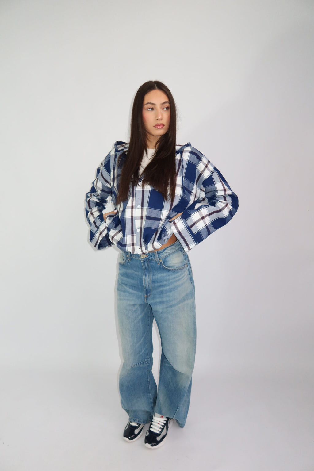 Oversized Geruite  Blouse met Capuchon