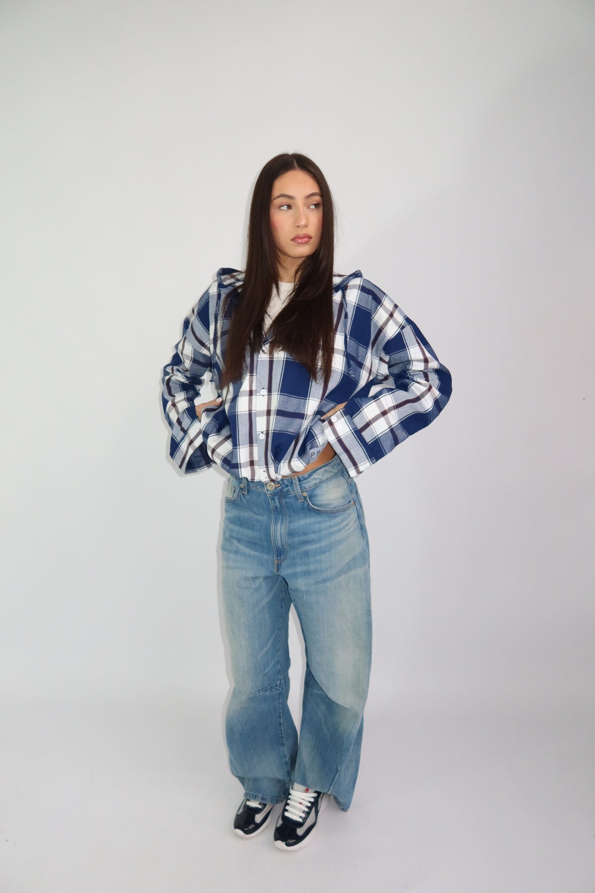 Oversized Geruite  Blouse met Capuchon